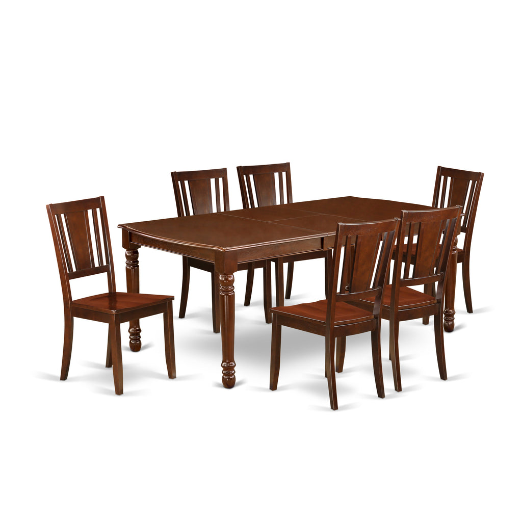 East West Furniture DODU7-MAH-W 7 Piece Dining Table Set Consist of a Rectangle Wooden Table with Butterfly Leaf and 6 Dining Room Chairs, 42x78 Inch, Mahogany
