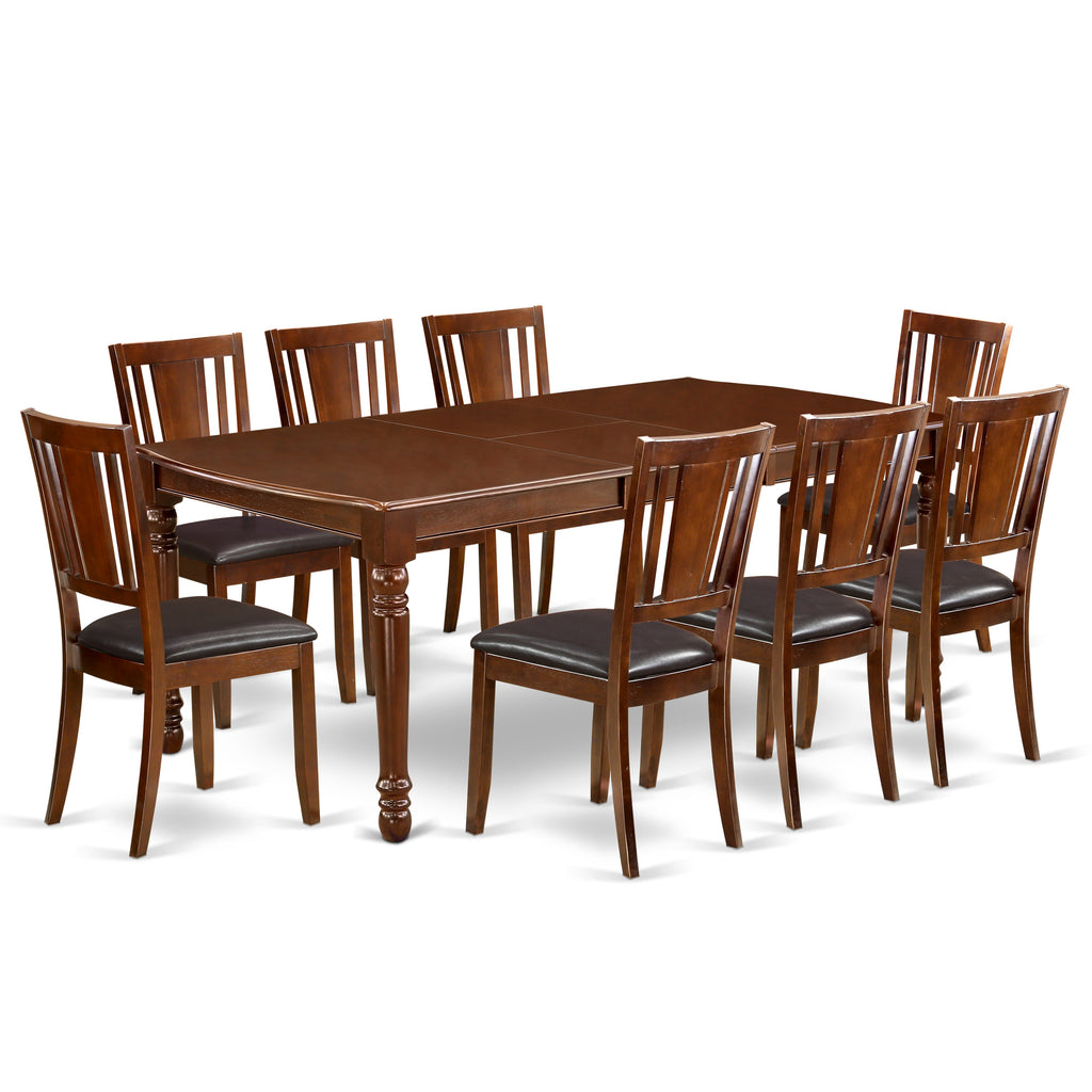 East West Furniture DODU9-MAH-LC 9 Piece Kitchen Table Set Includes a Rectangle Dining Room Table with Butterfly Leaf and 8 Faux Leather Upholstered Chairs, 42x78 Inch, Mahogany