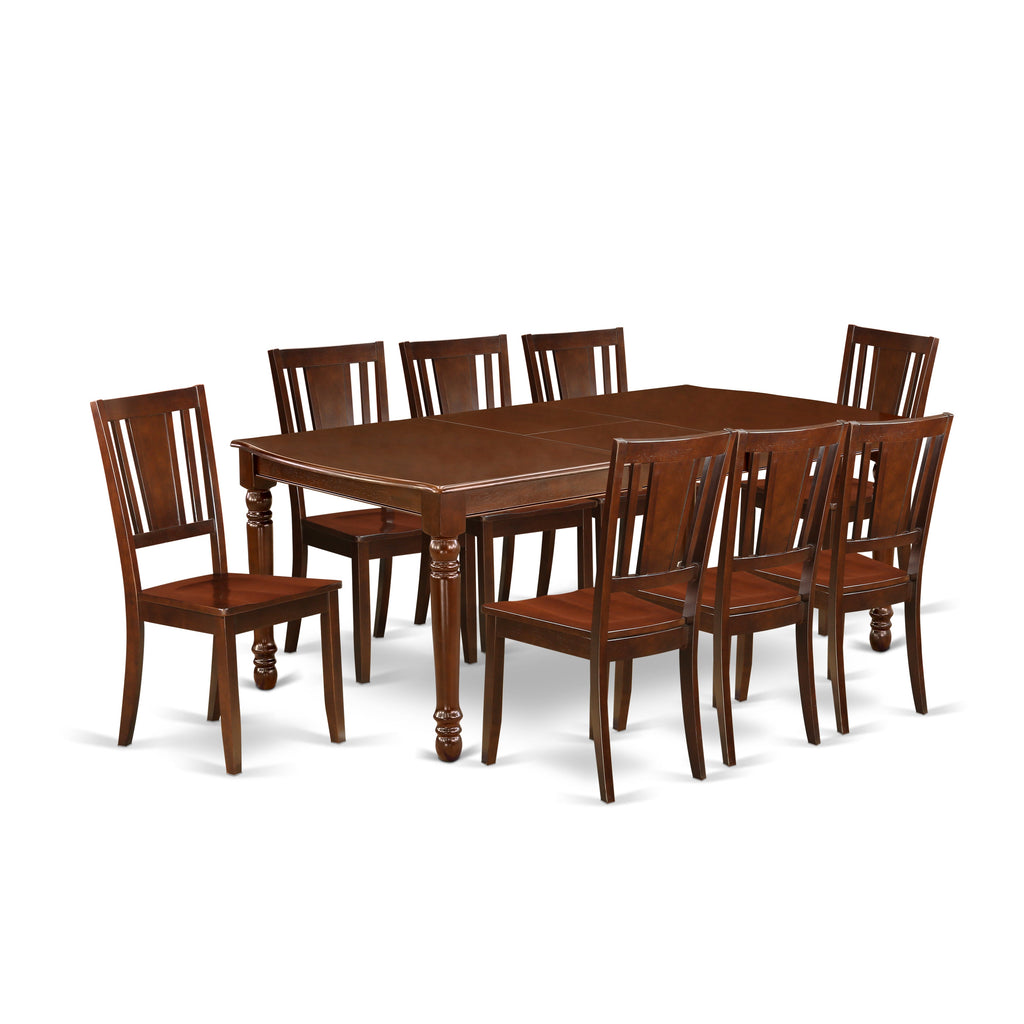 East West Furniture DODU9-MAH-W 9 Piece Dining Set Includes a Rectangle Dining Room Table with Butterfly Leaf and 8 Kitchen Chairs, 42x78 Inch, Mahogany
