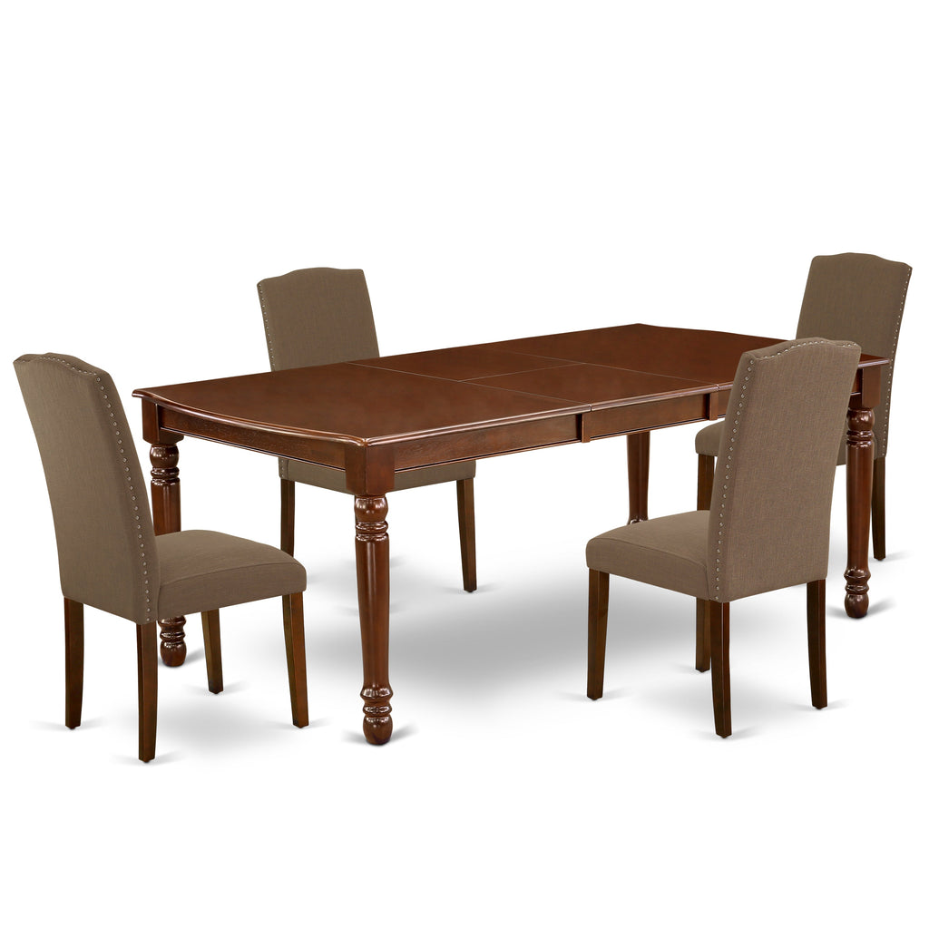 East West Furniture DOEN5-MAH-18 5 Piece Dinette Set Includes a Rectangle Dining Room Table with Butterfly Leaf and 4 Dark Coffee Linen Fabric Parson Dining Chairs, 42x78 Inch, Mahogany