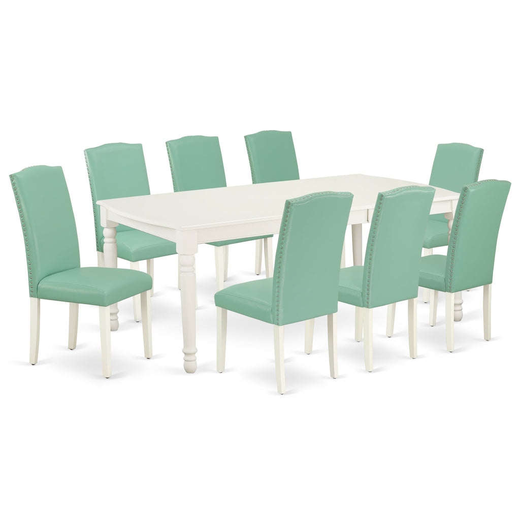 East West Furniture DOEN9-LWH-57 9 Piece Modern Dining Table Set Includes a Rectangle Wooden Table with Butterfly Leaf and 8 Pond Faux Leather Parsons Dining Chairs, 42x78 Inch, Linen White