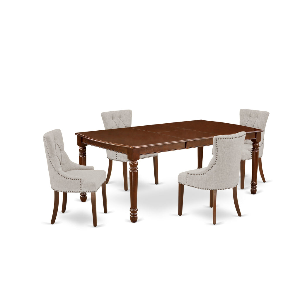 East West Furniture DOFR5-MAH-05 5 Piece Dinette Set Includes a Rectangle Dining Table with Butterfly Leaf and 4 Doeskin Linen Fabric Parson Dining Room Chairs, 42x78 Inch, Mahogany