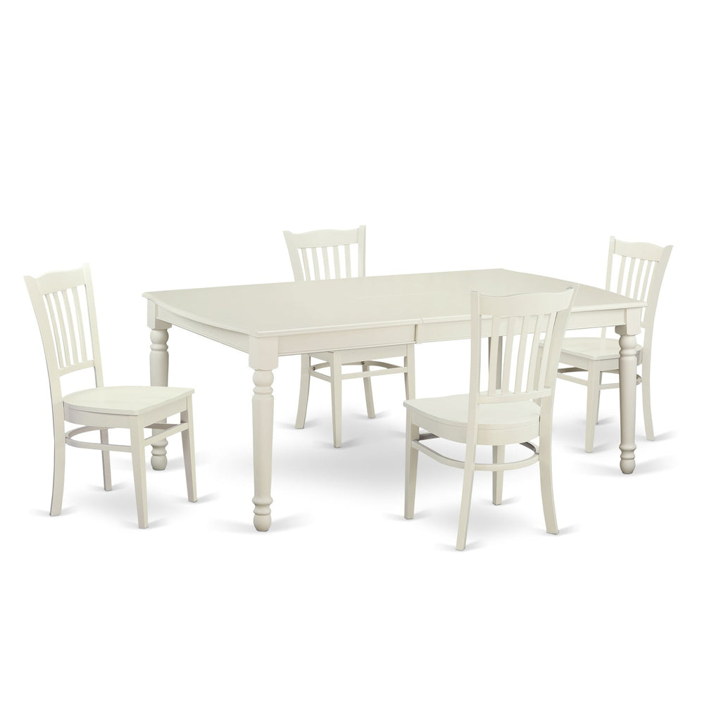East West Furniture DOGR5-LWH-W 5 Piece Kitchen Table & Chairs Set Includes a Rectangle Dining Room Table with Butterfly Leaf and 4 Solid Wood Seat Chairs, 42x78 Inch, Linen White