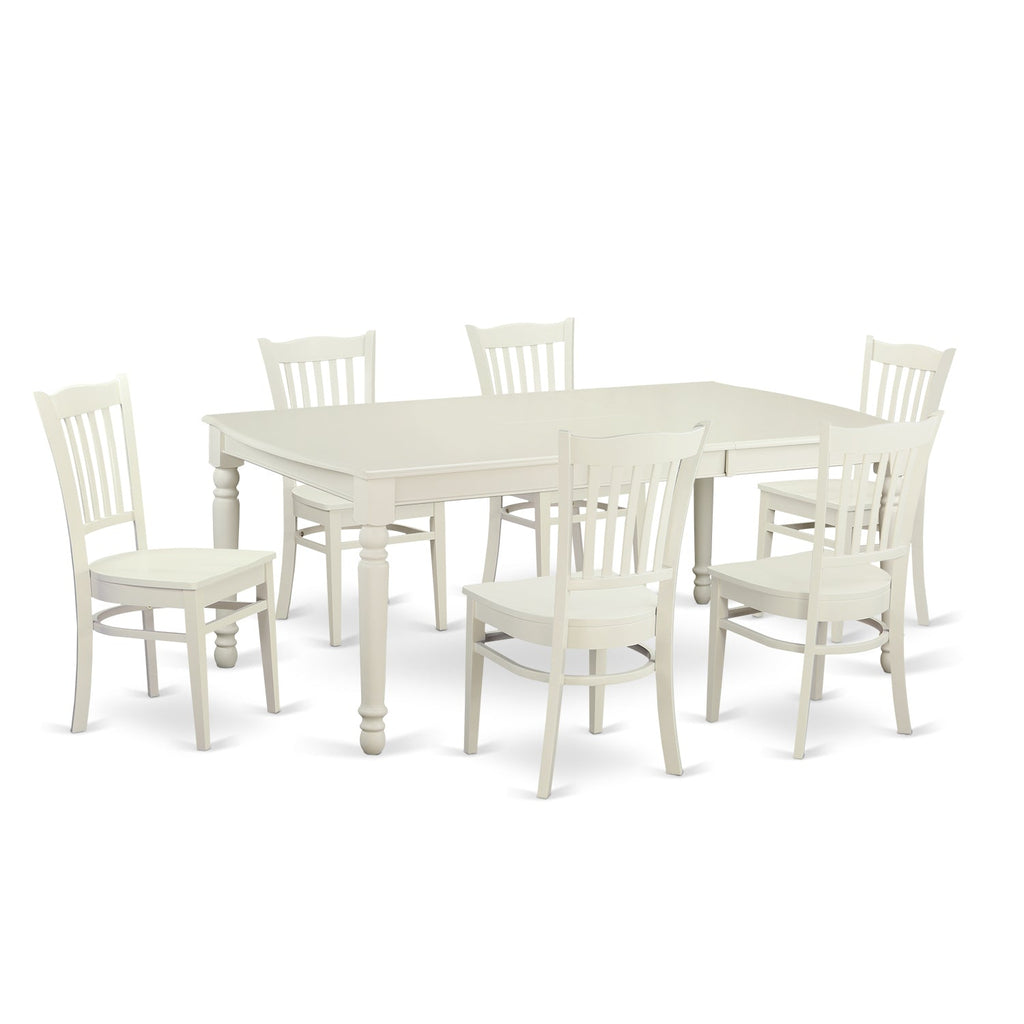 East West Furniture DOGR7-LWH-W 7 Piece Dining Set Consist of a Rectangle Dining Table with Butterfly Leaf and 6 Kitchen Chairs, 42x78 Inch, Linen White