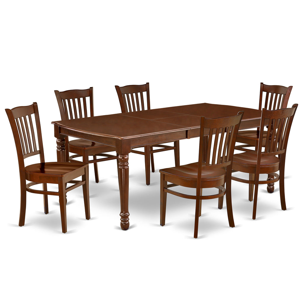 East West Furniture DOGR7-MAH-W 7 Piece Dining Room Table Set Consist of a Rectangle Kitchen Table with Butterfly Leaf and 6 Dining Chairs, 42x78 Inch, Mahogany