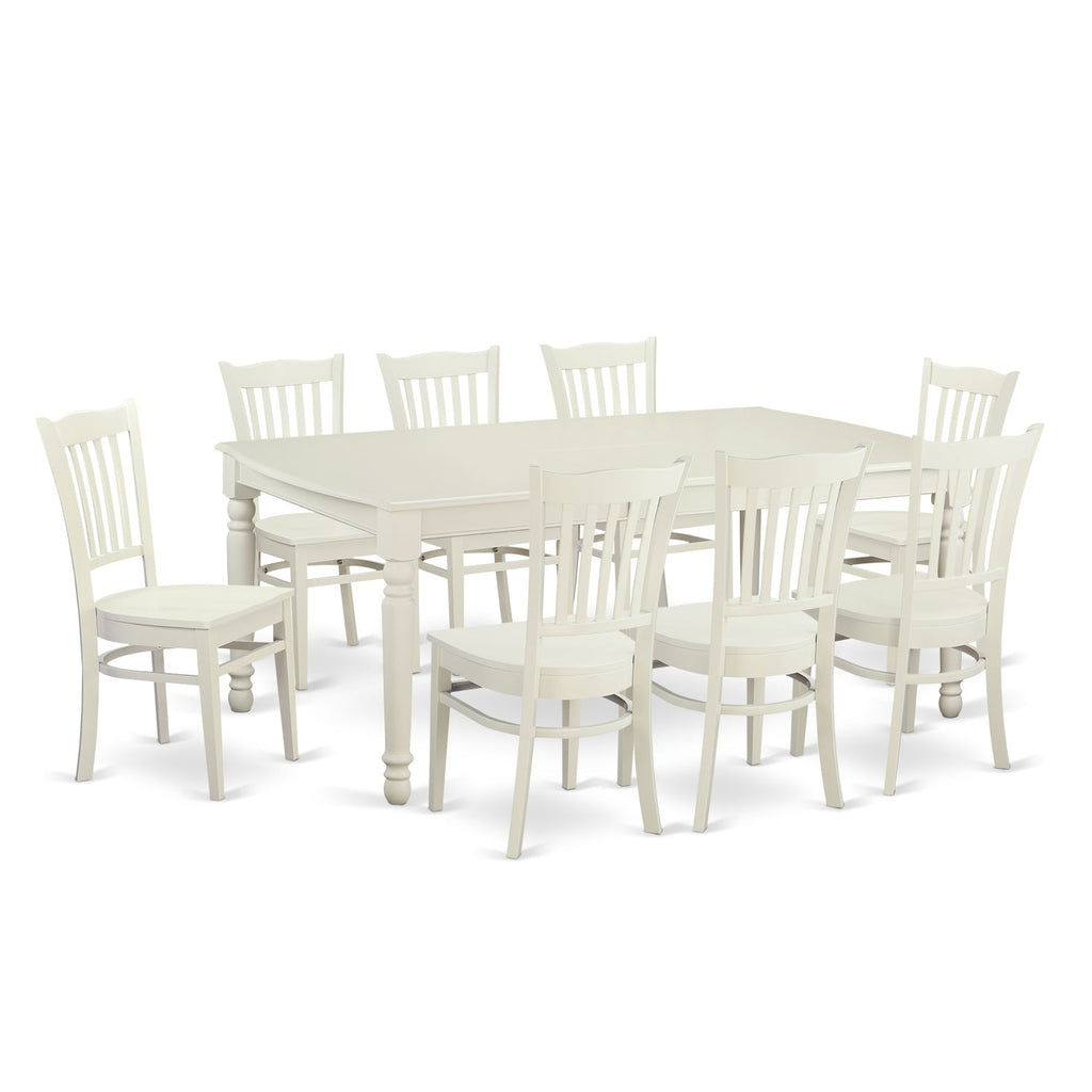 East West Furniture DOGR9-LWH-W 9 Piece Kitchen Table Set Includes a Rectangle Dining Table with Butterfly Leaf and 8 Dining Room Chairs, 42x78 Inch, Linen White