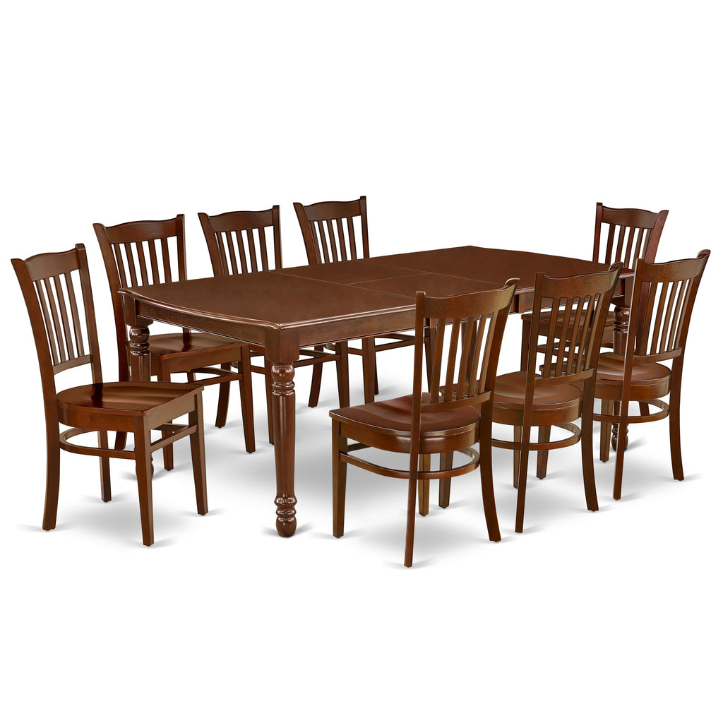 East West Furniture DOGR9-MAH-W 9 Piece Dining Table Set Includes a Rectangle Dining Room Table with Butterfly Leaf and 8 Wood Seat Chairs, 42x78 Inch, Mahogany