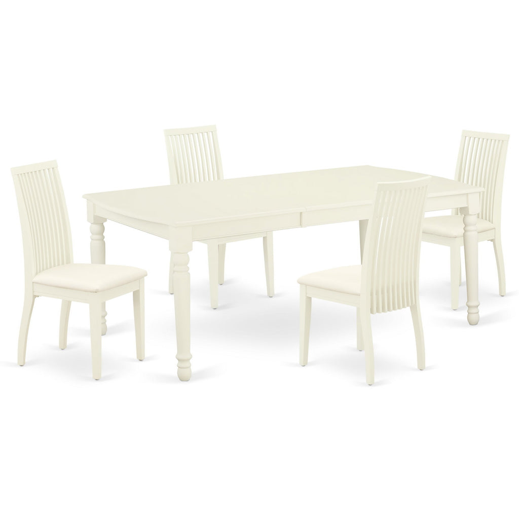 East West Furniture DOIP5-LWH-C 5 Piece Dining Room Table Set Includes a Rectangle Kitchen Table with Butterfly Leaf and 4 Linen Fabric Upholstered Dining Chairs, 42x78 Inch, Linen White