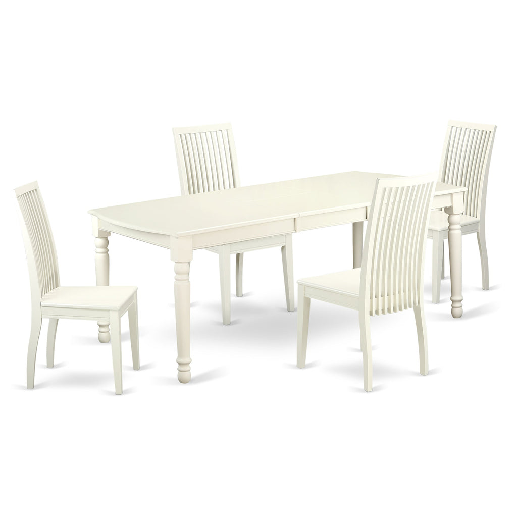 East West Furniture DOIP5-LWH-W 5 Piece Dining Set Includes a Rectangle Dining Table with Butterfly Leaf and 4 Kitchen Chairs, 42x78 Inch, Linen White