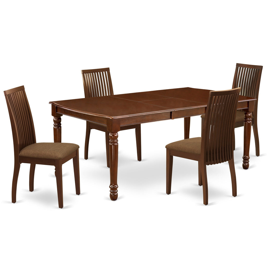 East West Furniture DOIP5-MAH-C 5 Piece Dining Table Set for 4 Includes a Rectangle Kitchen Table with Butterfly Leaf and 4 Linen Fabric Dining Room Chairs, 42x78 Inch, Mahogany