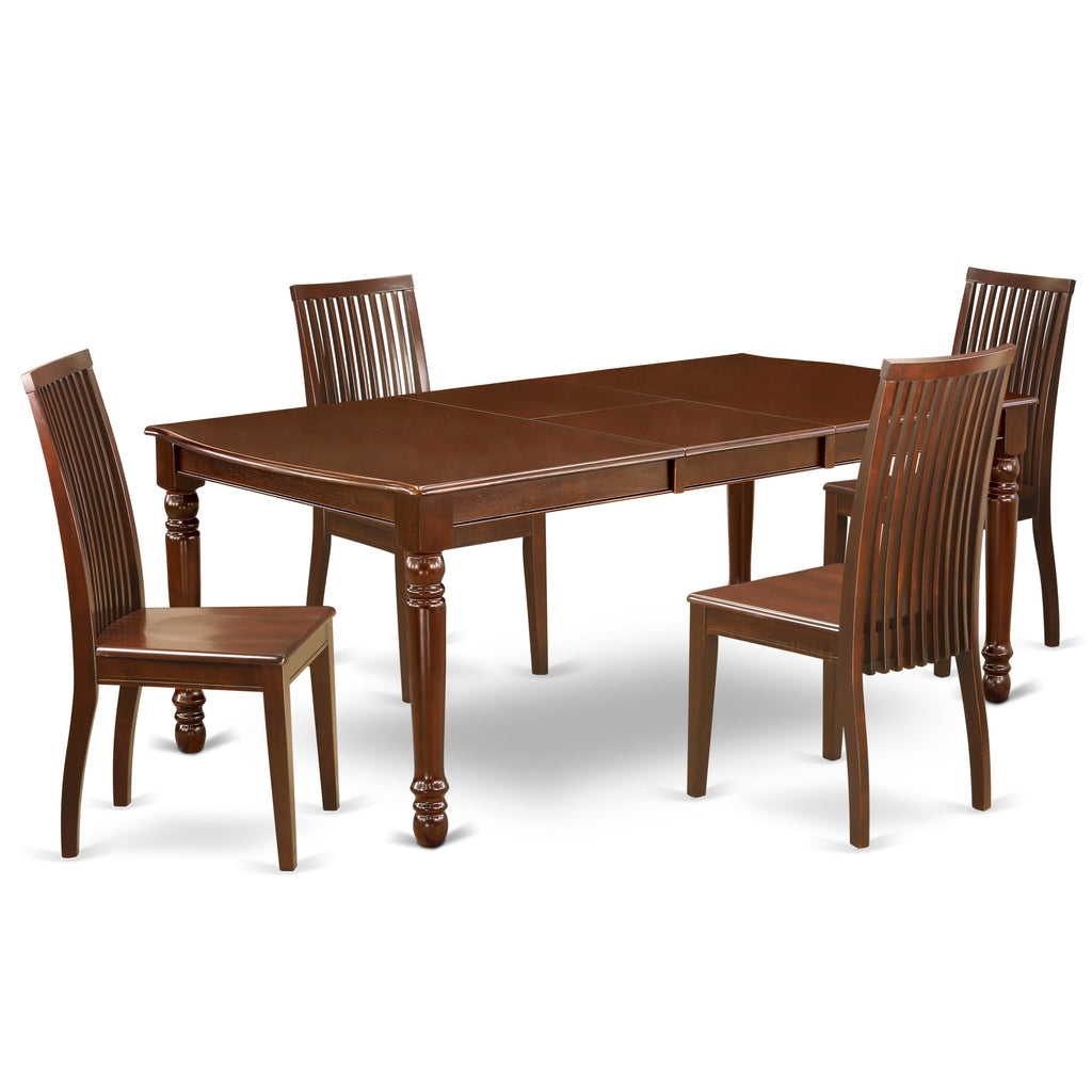 East West Furniture DOIP5-MAH-W 5 Piece Dining Room Furniture Set Includes a Rectangle Kitchen Table with Butterfly Leaf and 4 Dining Chairs, 42x78 Inch, Mahogany