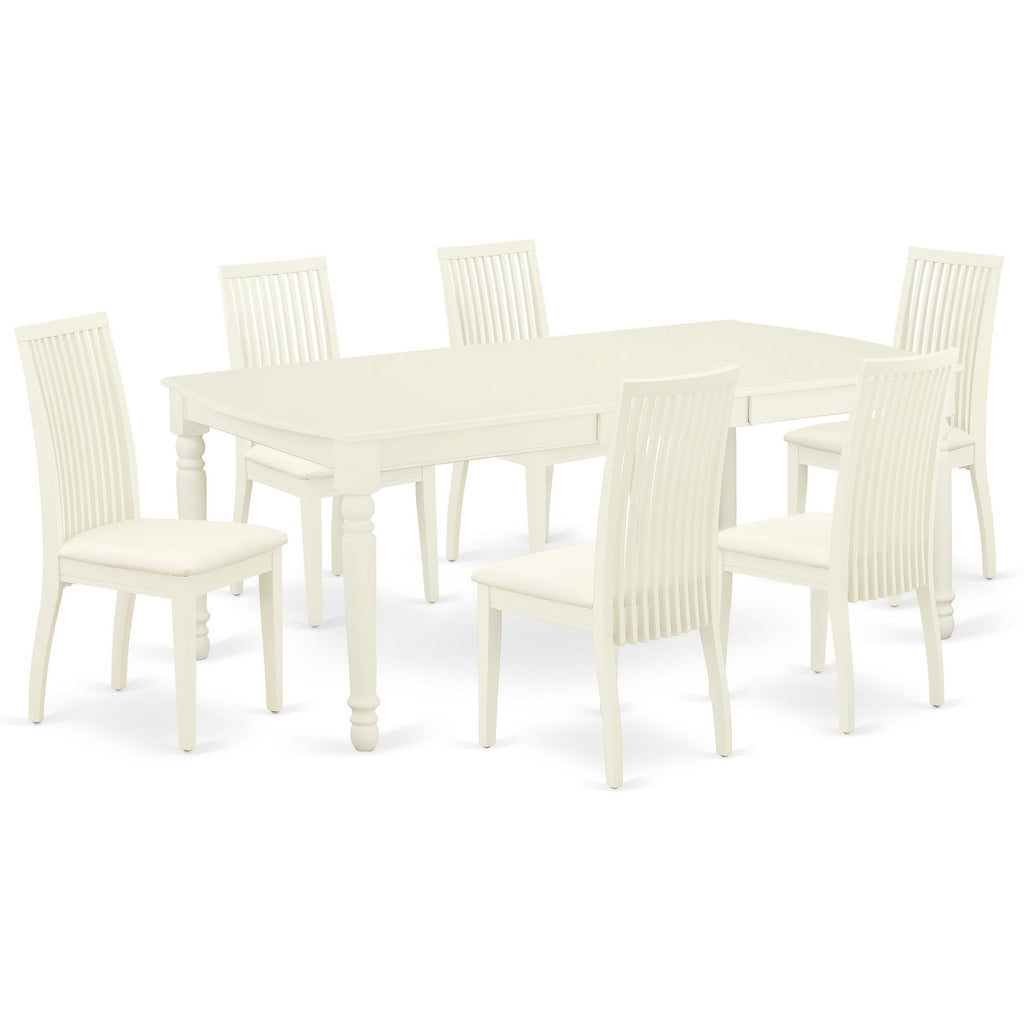 East West Furniture DOIP7-LWH-C 7 Piece Kitchen Table Set Consist of a Rectangle Dining Table with Butterfly Leaf and 6 Linen Fabric Upholstered Dining Chairs, 42x78 Inch, Linen White