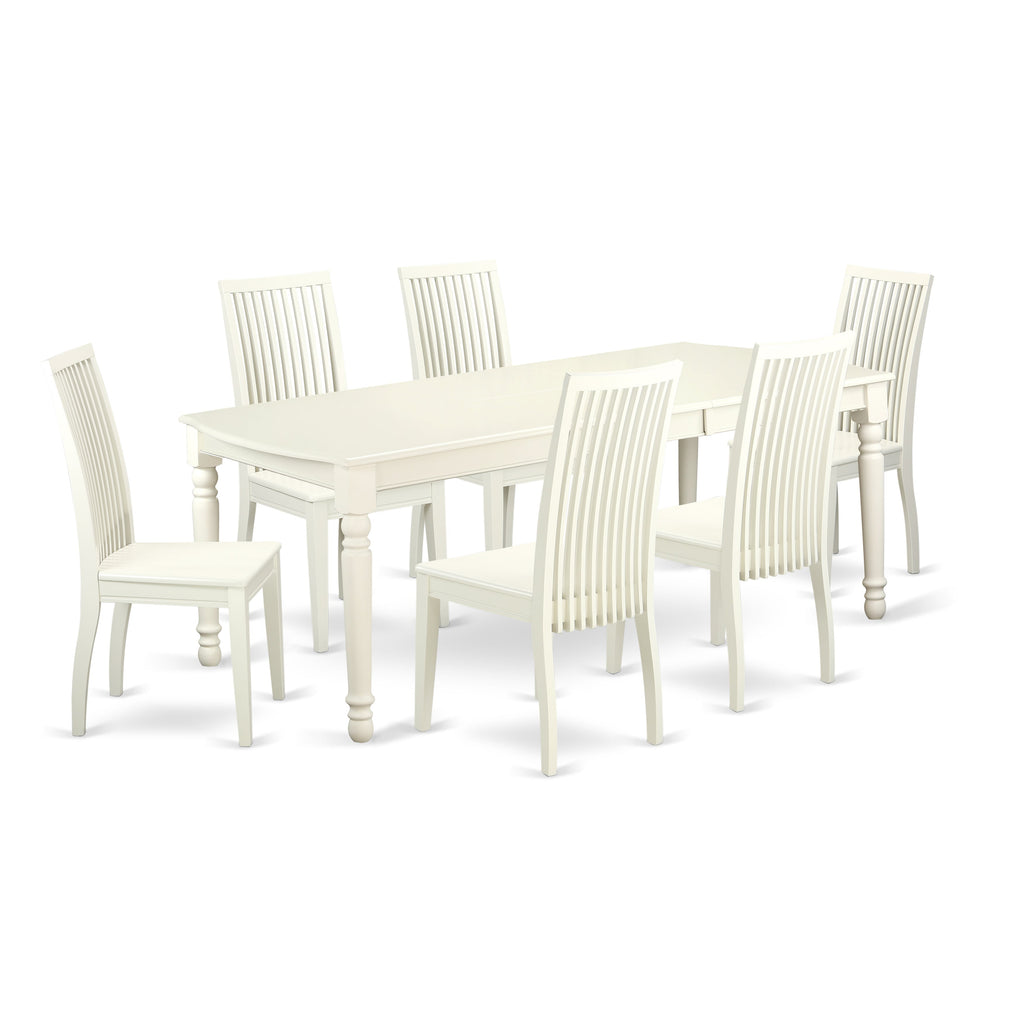 East West Furniture DOIP7-LWH-W 7 Piece Dining Table Set Consist of a Rectangle Dining Room Table with Butterfly Leaf and 6 Wooden Seat Chairs, 42x78 Inch, Linen White