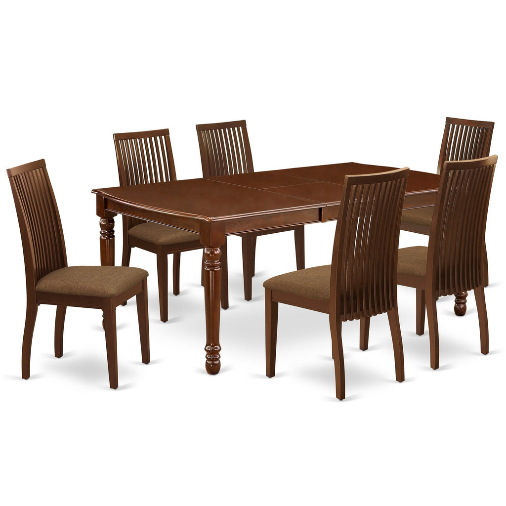 East West Furniture DOIP7-MAH-C 7 Piece Kitchen Table Set Consist of a Rectangle Dining Table with Butterfly Leaf and 6 Linen Fabric Upholstered Dining Chairs, 42x78 Inch, Mahogany