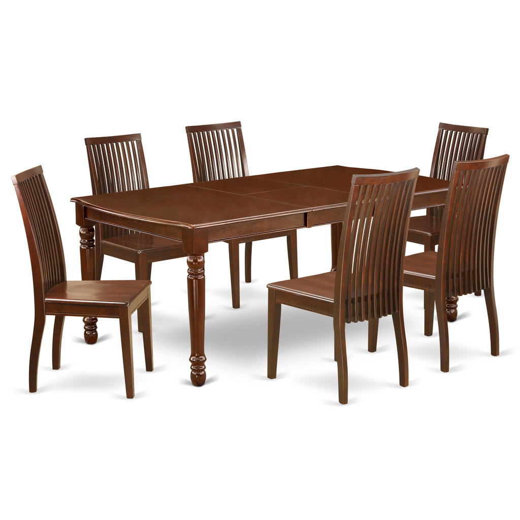 East West Furniture DOIP7-MAH-W 7 Piece Dining Table Set Consist of a Rectangle Dining Room Table with Butterfly Leaf and 6 Wood Seat Chairs, 42x78 Inch, Mahogany