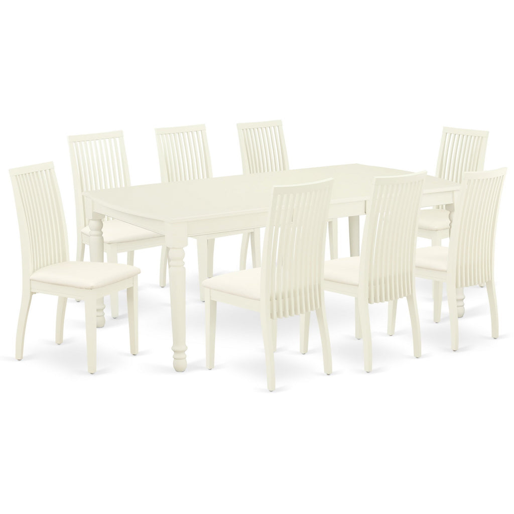 East West Furniture DOIP9-LWH-C 9 Piece Dining Room Furniture Set Includes a Rectangle Kitchen Table with Butterfly Leaf and 8 Linen Fabric Upholstered Chairs, 42x78 Inch, Linen White