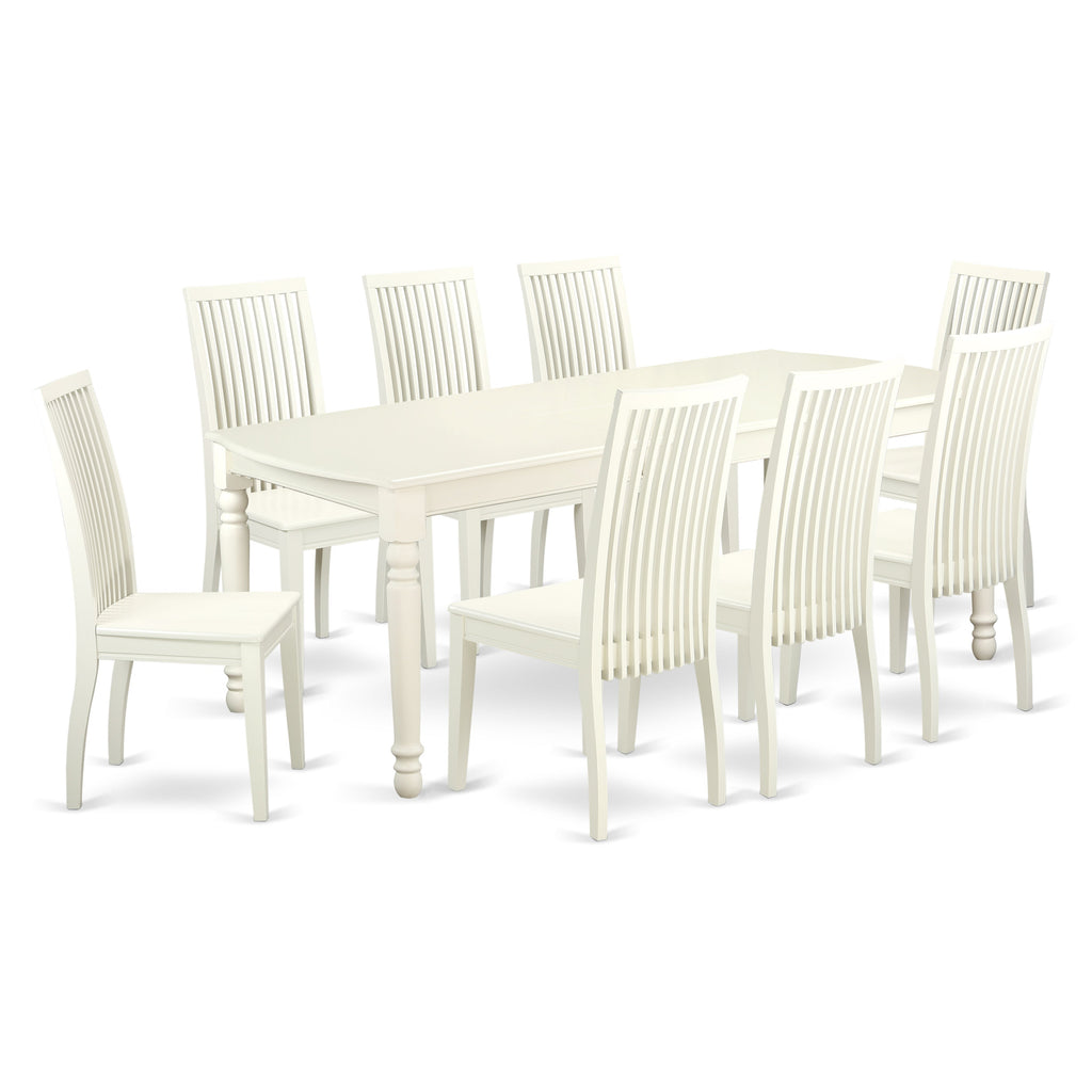 East West Furniture DOIP9-LWH-W 9 Piece Dining Set Includes a Rectangle Dining Table with Butterfly Leaf and 8 Kitchen Chairs, 42x78 Inch, Linen White