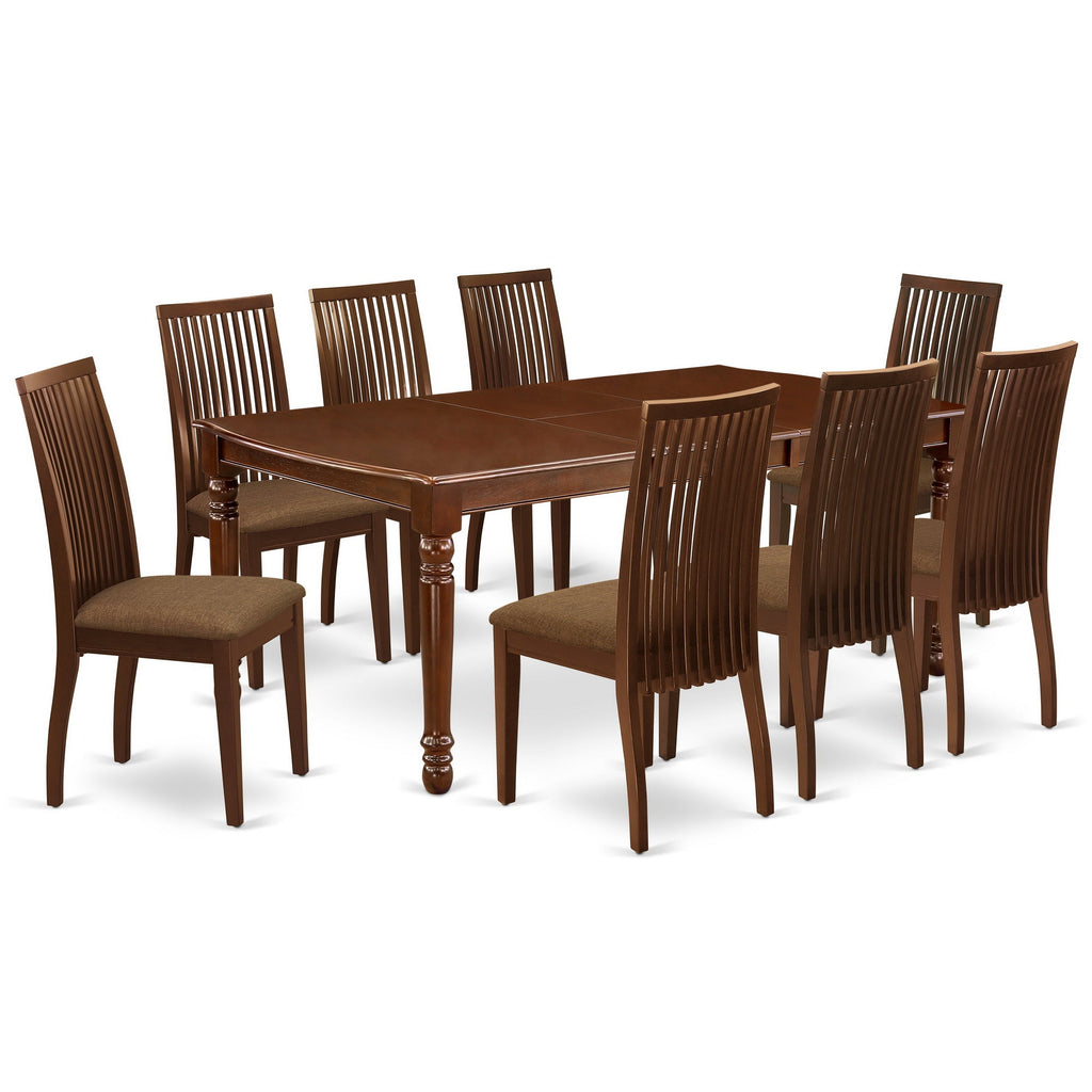East West Furniture DOIP9-MAH-C 9 Piece Dining Room Table Set Includes a Rectangle Kitchen Table with Butterfly Leaf and 8 Linen Fabric Upholstered Dining Chairs, 42x78 Inch, Mahogany