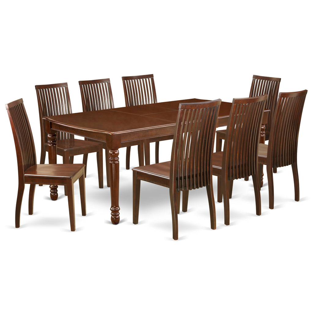 East West Furniture DOIP9-MAH-W 9 Piece Dining Room Furniture Set Includes a Rectangle Wooden Table with Butterfly Leaf and 8 Kitchen Dining Chairs, 42x78 Inch, Mahogany