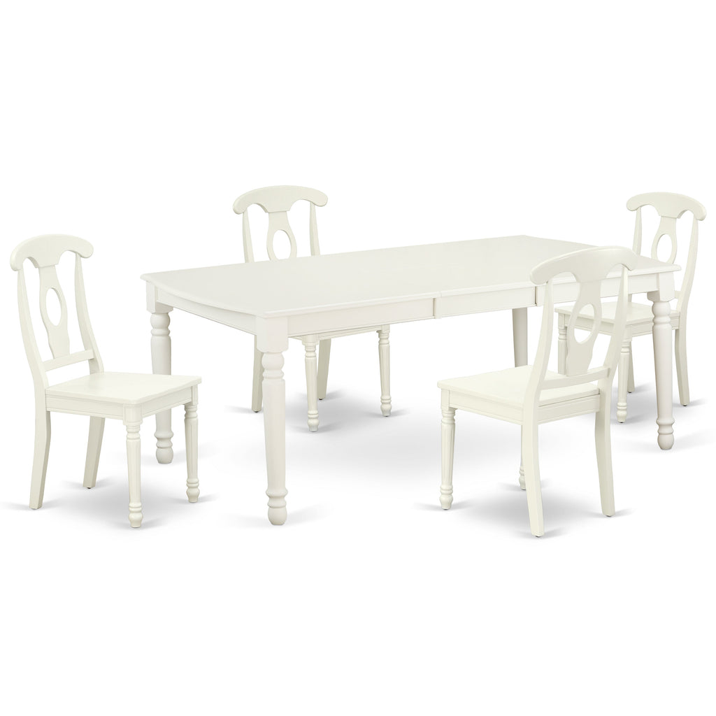 East West Furniture DOKE5-LWH-W 5 Piece Kitchen Table Set for 4 Includes a Rectangle Dining Room Table with Butterfly Leaf and 4 Solid Wood Seat Chairs, 42x78 Inch, Linen White