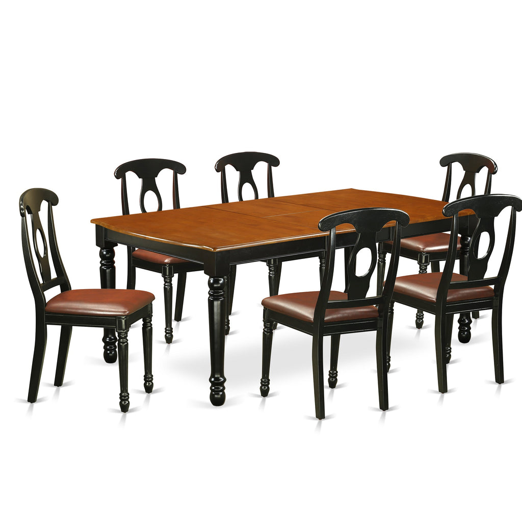 East West Furniture DOKE7-BCH-LC 7 Piece Dining Room Furniture Set Consist of a Rectangle Wooden Table with Butterfly Leaf and 6 Faux Leather Upholstered Chairs, 42x78 Inch, Black & Cherry