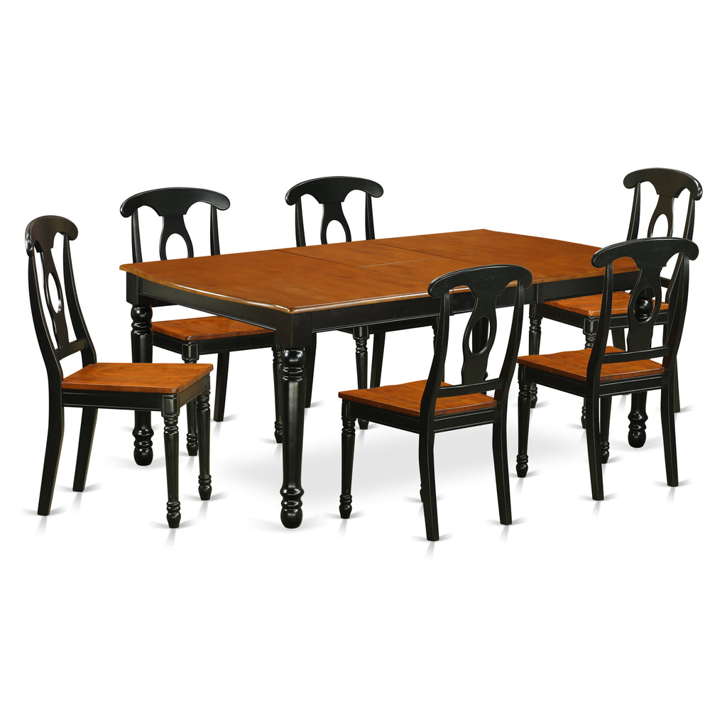East West Furniture DOKE7-BCH-W 7 Piece Modern Dining Table Set Consist of a Rectangle Wooden Table with Butterfly Leaf and 6 Dining Room Chairs, 42x78 Inch, Black & Cherry