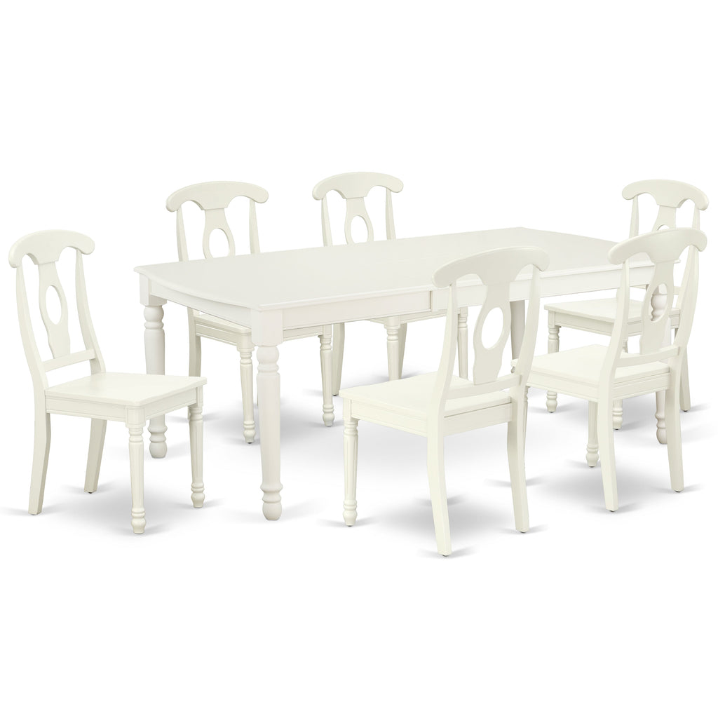 East West Furniture DOKE7-LWH-W 7 Piece Dining Set Consist of a Rectangle Dining Table with Butterfly Leaf and 6 Kitchen Chairs, 42x78 Inch, Linen White