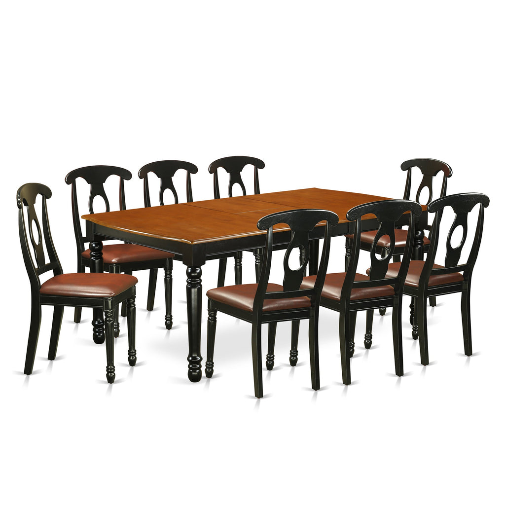 East West Furniture DOKE9-BCH-LC 9 Piece Dining Table Set Includes a Rectangle Dining Room Table with Butterfly Leaf and 8 Faux Leather Upholstered Chairs, 42x78 Inch, Black & Cherry