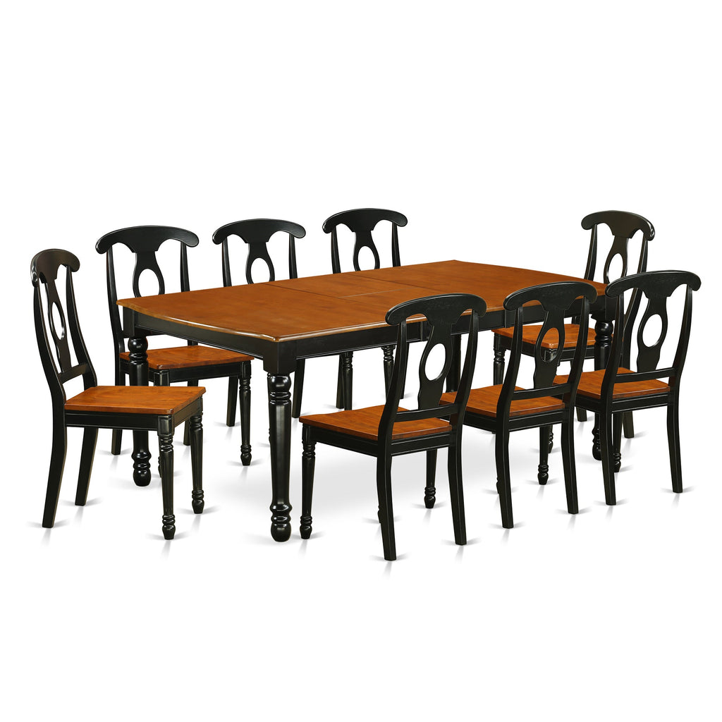 East West Furniture DOKE9-BCH-W 9 Piece Dining Room Table Set Includes a Rectangle Wooden Table with Butterfly Leaf and 8 Kitchen Dining Chairs, 42x78 Inch, Black & Cherry