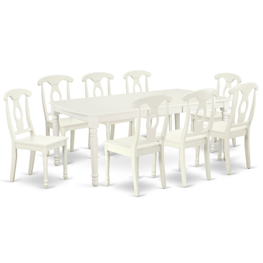 East West Furniture DOKE9-LWH-W 9 Piece Dining Set Includes a Rectangle Dining Table with Butterfly Leaf and 8 Kitchen Chairs, 42x78 Inch, Linen White