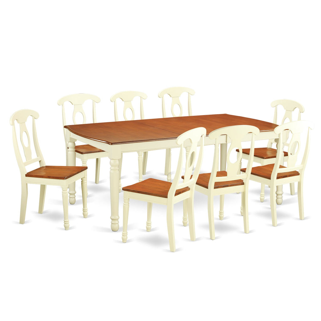 East West Furniture DOKE9-WHI-W 9 Piece Dining Room Furniture Set Includes a Rectangle Wooden Table with Butterfly Leaf and 8 Kitchen Dining Chairs, 42x78 Inch, Buttermilk & Cherry