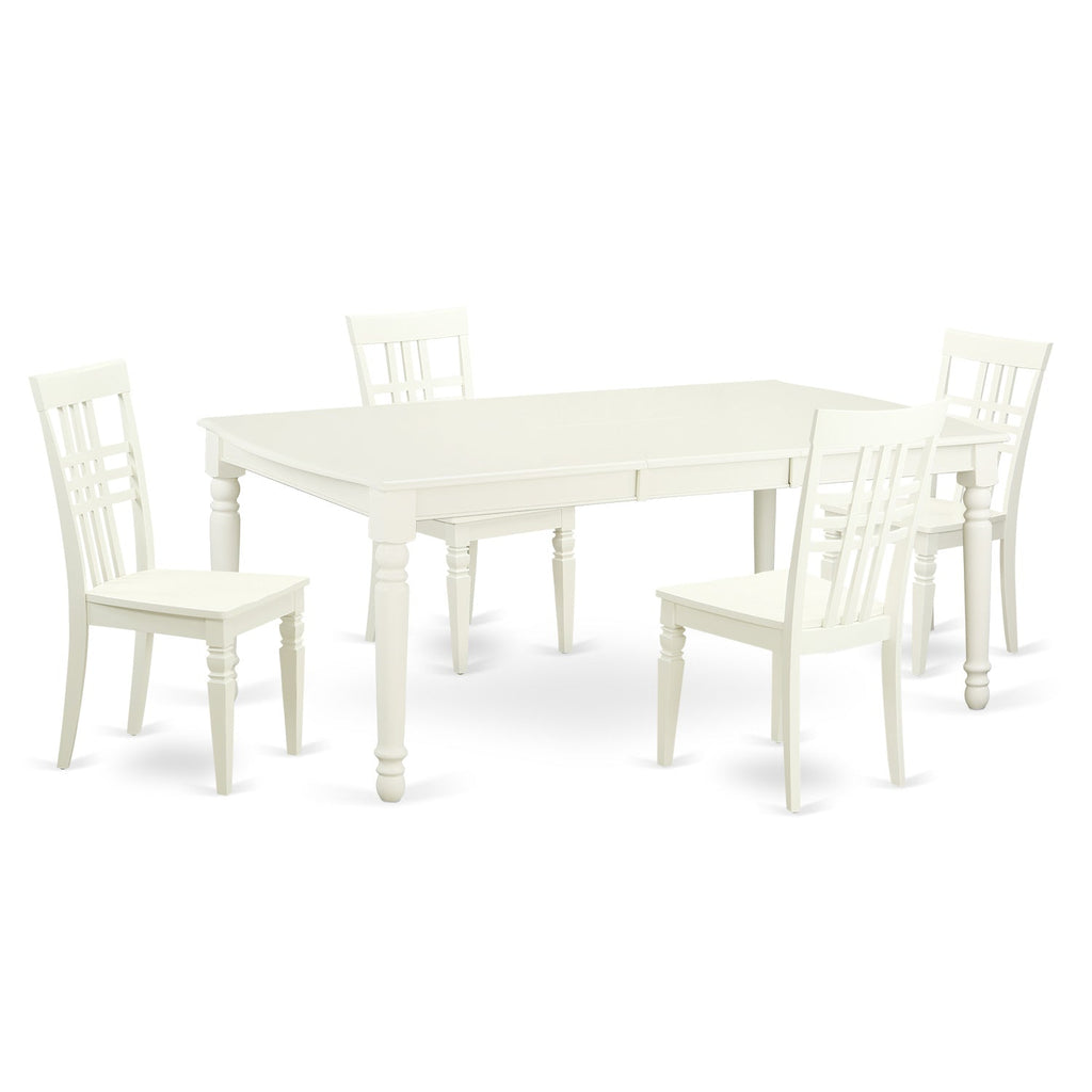 East West Furniture DOLG5-LWH-W 5 Piece Dining Room Table Set Includes a Rectangle Kitchen Table with Butterfly Leaf and 4 Dining Chairs, 42x78 Inch, Linen White