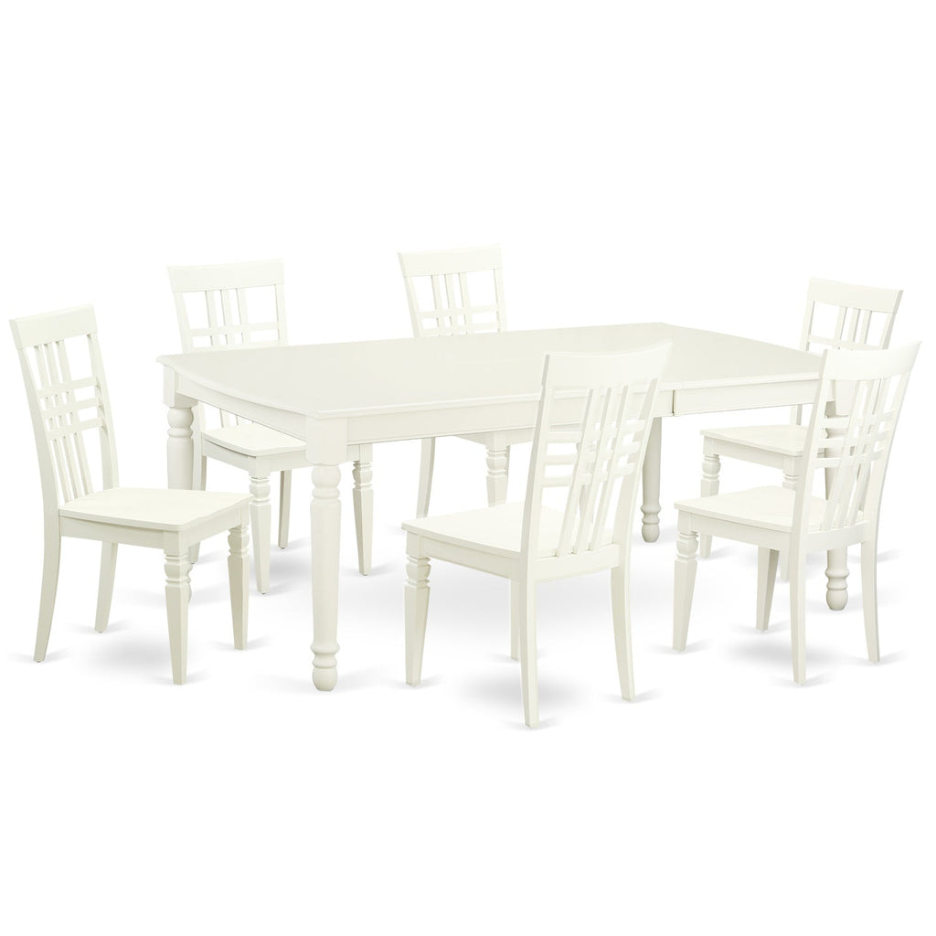 East West Furniture DOLG7-LWH-W 7 Piece Kitchen Table & Chairs Set Consist of a Rectangle Dining Room Table with Butterfly Leaf and 6 Dining Chairs, 42x78 Inch, Linen White