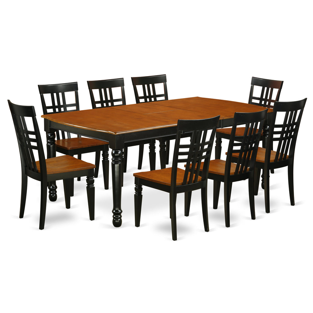 DOLG9-BCH-W 9Pc Dining Set - 42x78" Rectangular Table and 8 Dining Chairs - Black & Cherry Color