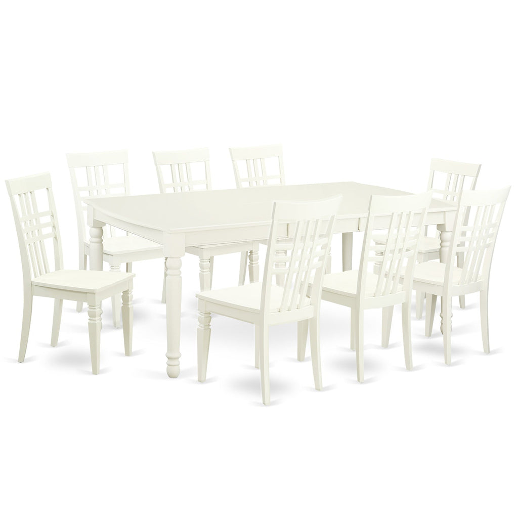 East West Furniture DOLG9-LWH-W 9 Piece Dining Room Furniture Set Includes a Rectangle Kitchen Table with Butterfly Leaf and 8 Dining Chairs, 42x78 Inch, Linen White