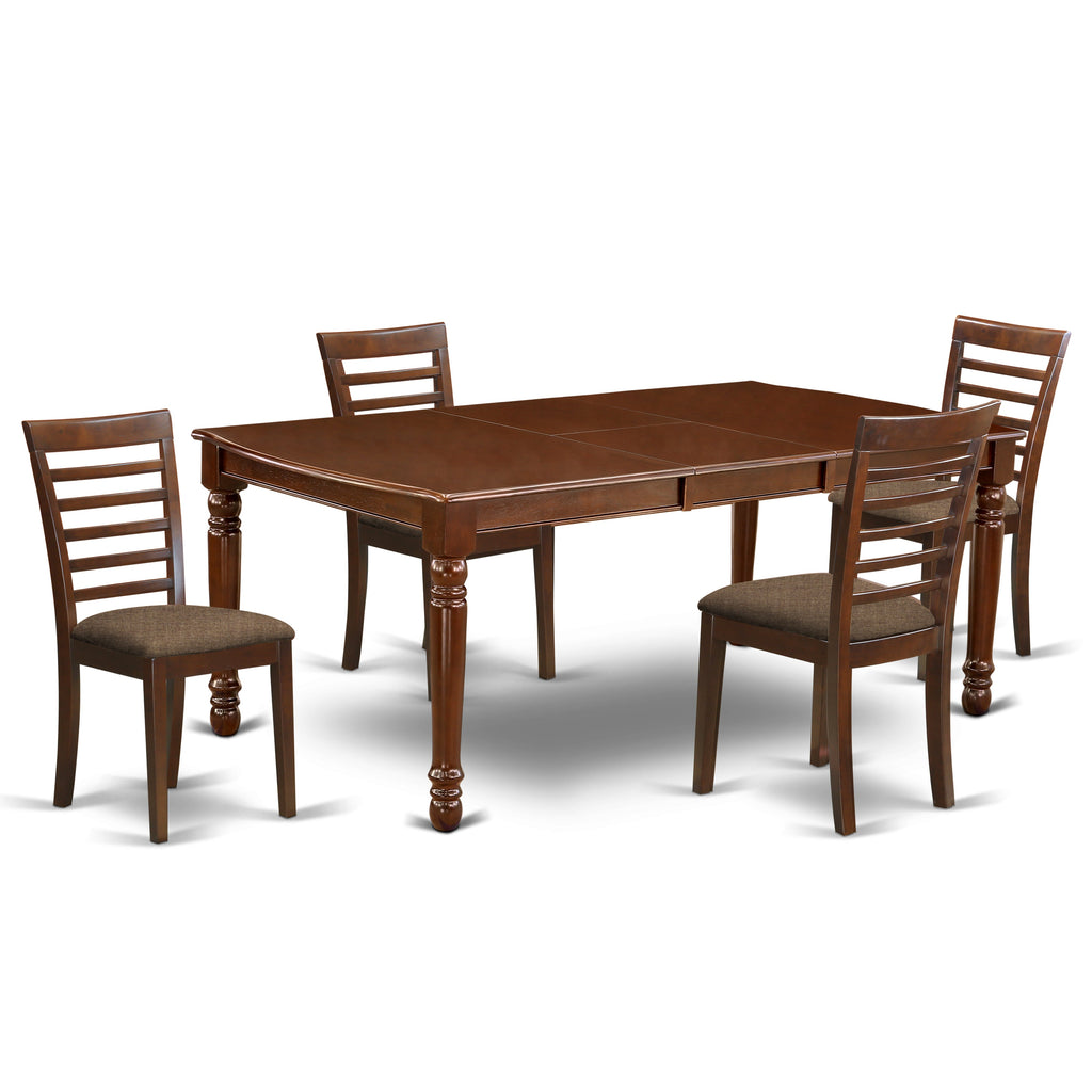 East West Furniture DOML5-MAH-C 5 Piece Dining Room Table Set Includes a Rectangle Kitchen Table with Butterfly Leaf and 4 Linen Fabric Upholstered Dining Chairs, 42x78 Inch, Mahogany