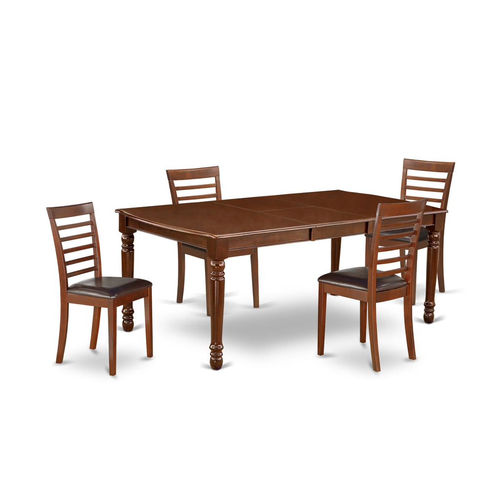 East West Furniture DOML5-MAH-LC 5 Piece Dining Room Furniture Set Includes a Rectangle Kitchen Table with Butterfly Leaf and 4 Faux Leather Upholstered Chairs, 42x78 Inch, Mahogany