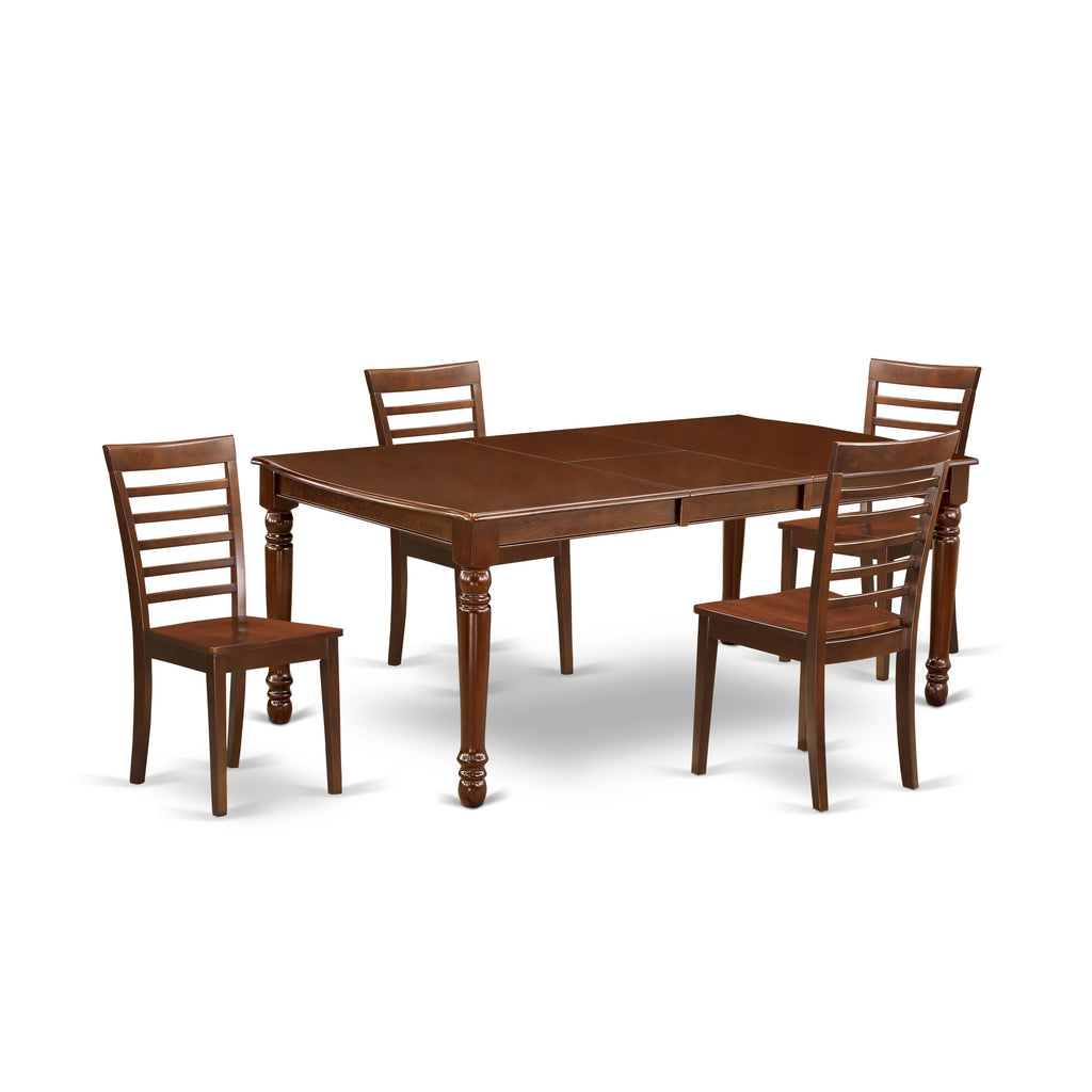 East West Furniture DOML5-MAH-W 5 Piece Dinette Set for 4 Includes a Rectangle Dining Room Table with Butterfly Leaf and 4 Dining Chairs, 42x78 Inch, Mahogany
