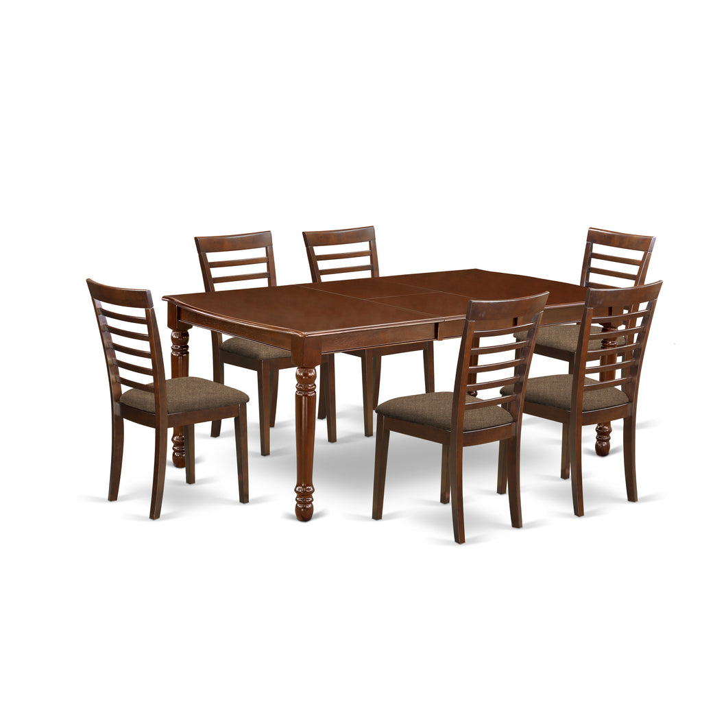 East West Furniture DOML7-MAH-C 7 Piece Kitchen Table & Chairs Set Consist of a Rectangle Dining Room Table with Butterfly Leaf and 6 Linen Fabric Dining Chairs, 42x78 Inch, Mahogany