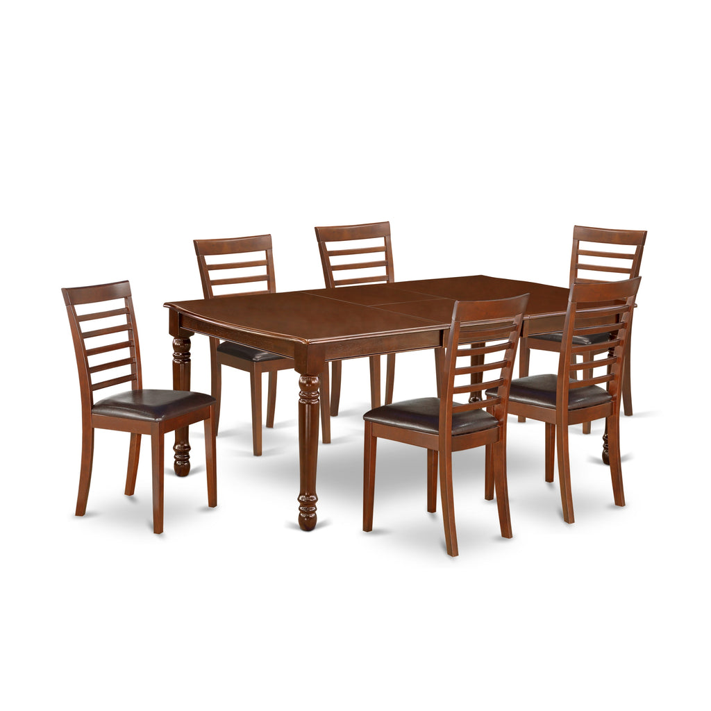 East West Furniture DOML7-MAH-LC 7 Piece Dining Room Table Set Consist of a Rectangle Wooden Table with Butterfly Leaf and 6 Faux Leather Kitchen Dining Chairs, 42x78 Inch, Mahogany