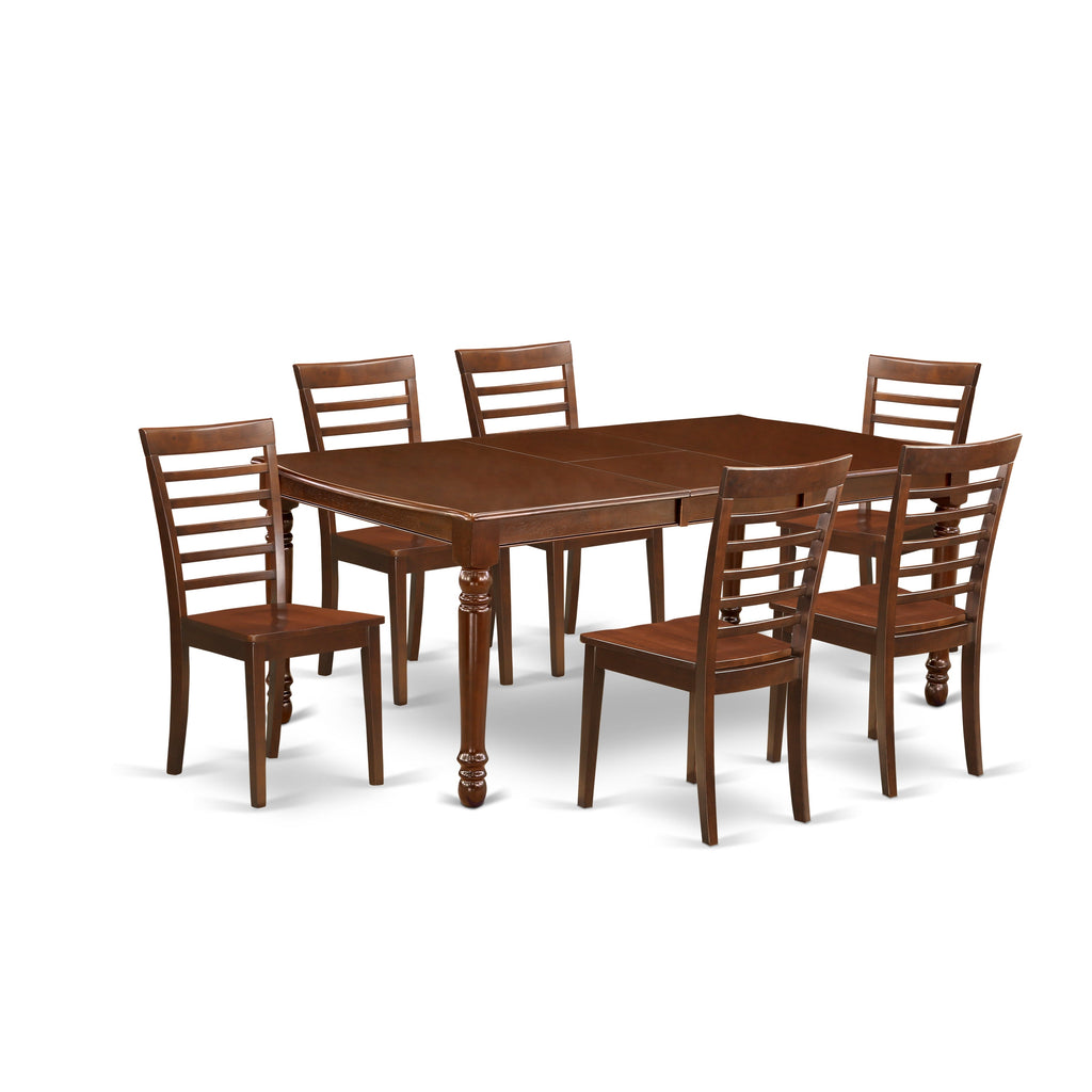 East West Furniture DOML7-MAH-W 7 Piece Dining Set Consist of a Rectangle Dining Room Table with Butterfly Leaf and 6 Wood Seat Chairs, 42x78 Inch, Mahogany