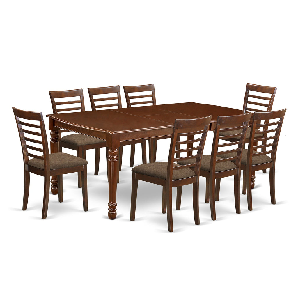 East West Furniture DOML9-MAH-C 9 Piece Kitchen Table Set Includes a Rectangle Dining Table with Butterfly Leaf and 8 Linen Fabric Upholstered Dining Chairs, 42x78 Inch, Mahogany