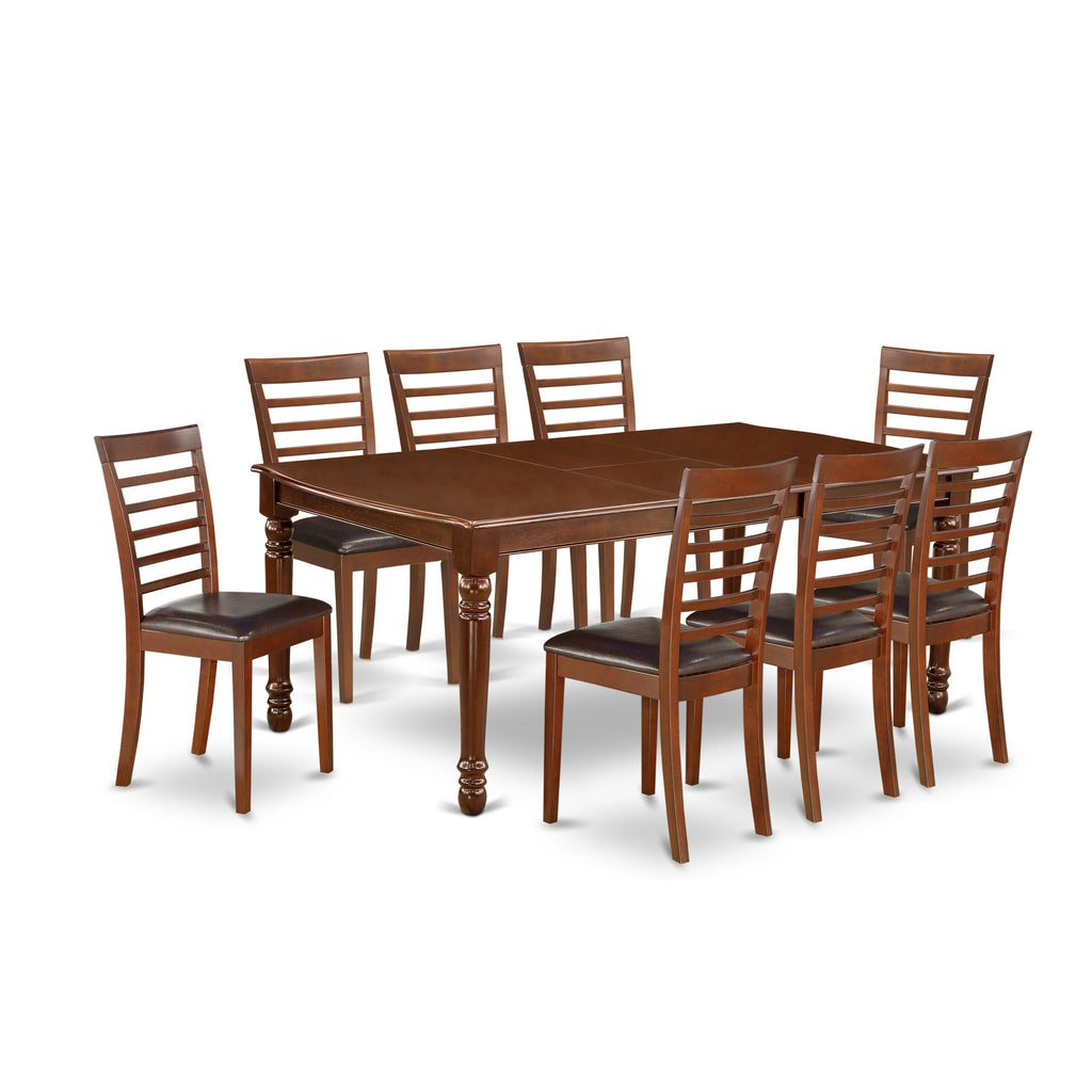 East West Furniture DOML9-MAH-LC 9 Piece Dining Table Set Includes a Rectangle Dining Room Table with Butterfly Leaf and 8 Faux Leather Upholstered Chairs, 42x78 Inch, Mahogany