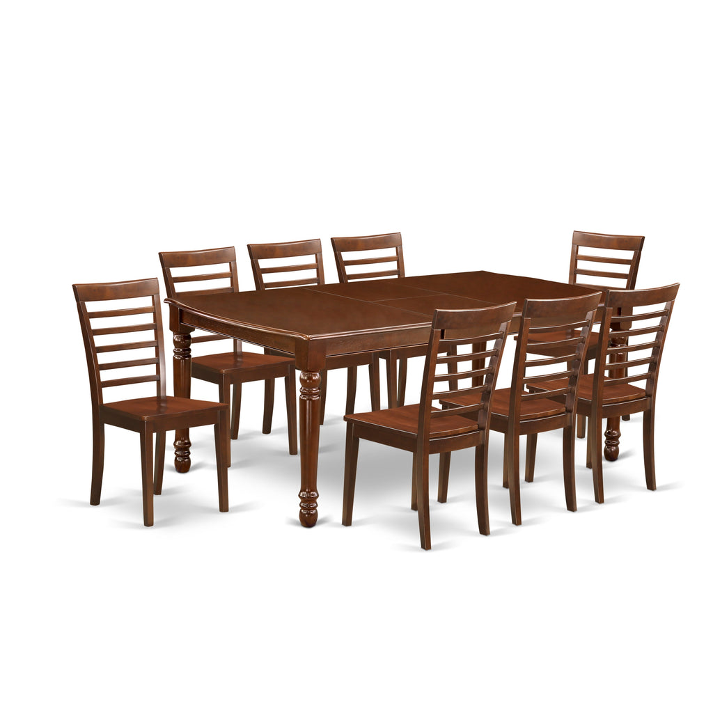 East West Furniture DOML9-MAH-W 9 Piece Dining Set Includes a Rectangle Dining Room Table with Butterfly Leaf and 8 Kitchen Chairs, 42x78 Inch, Mahogany