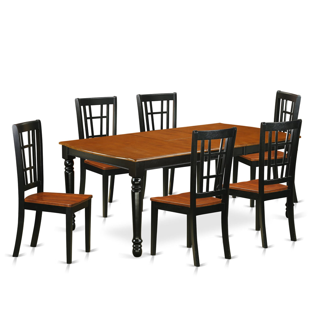 East West Furniture DONI7-BCH-W 7 Piece Modern Dining Table Set Consist of a Rectangle Wooden Table with Butterfly Leaf and 6 Dining Chairs, 42x78 Inch, Black & Cherry