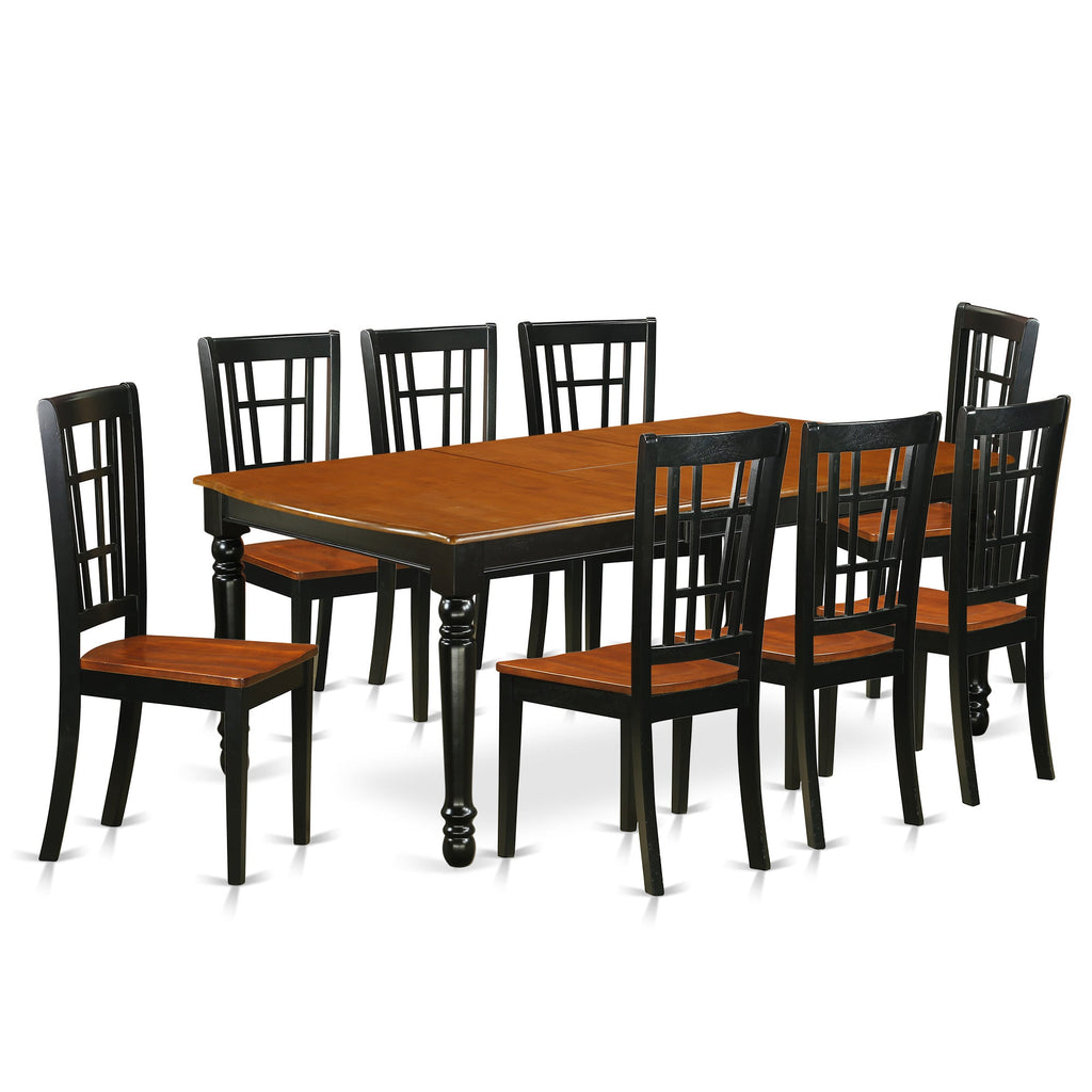 East West Furniture DONI9-BCH-W 9 Piece Kitchen Table Set Includes a Rectangle Dining Table with Butterfly Leaf and 8 Dining Chairs, 42x78 Inch, Black & Cherry