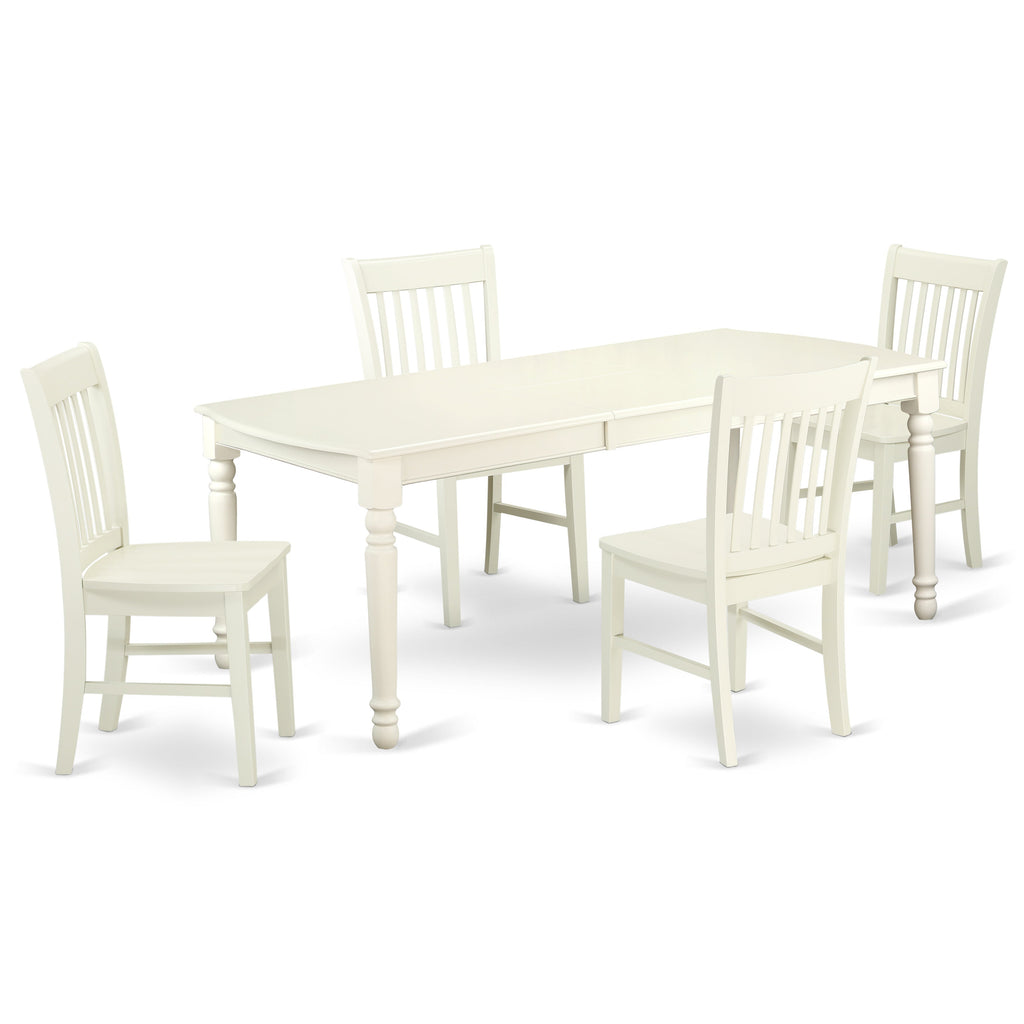 East West Furniture DONO5-LWH-W 5 Piece Dining Set Includes a Rectangle Dining Room Table with Butterfly Leaf and 4 Wood Seat Chairs, 42x78 Inch, Linen White