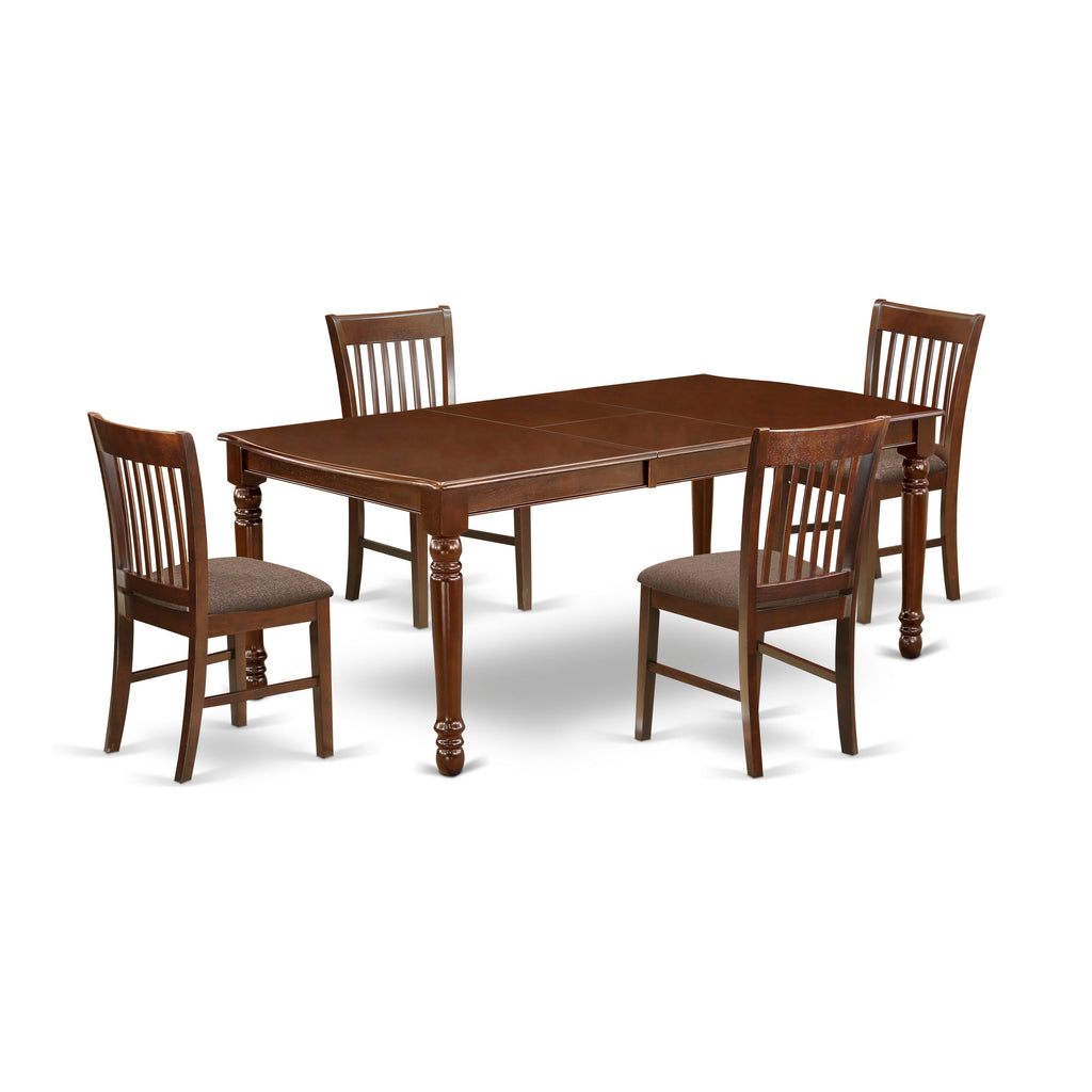 East West Furniture DONO5-MAH-C 5 Piece Dinette Set for 4 Includes a Rectangle Dining Table with Butterfly Leaf and 4 Linen Fabric Dining Room Chairs, 42x78 Inch, Mahogany