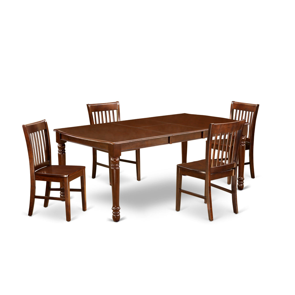 East West Furniture DONO5-MAH-W 5 Piece Dining Table Set for 4 Includes a Rectangle Kitchen Table with Butterfly Leaf and 4 Kitchen Dining Chairs, 42x78 Inch, Mahogany