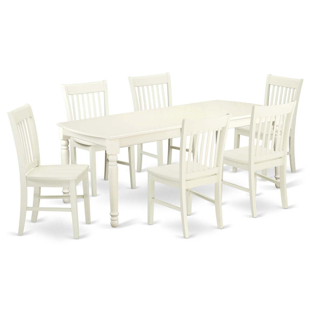 East West Furniture DONO7-LWH-W 7 Piece Dining Set Consist of a Rectangle Dining Room Table with Butterfly Leaf and 6 Wood Seat Chairs, 42x78 Inch, Linen White